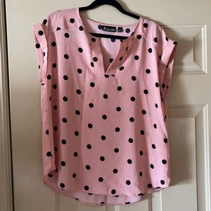 Sleeveless blush pink & black polka dot